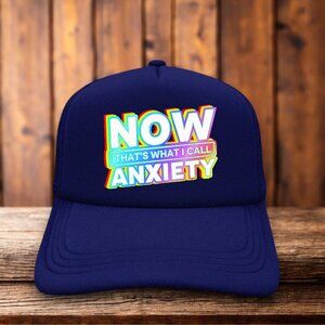 Now That's What I Call Anxiety Unisex Trucker Hat Navy Snapback Funny Retro Cap